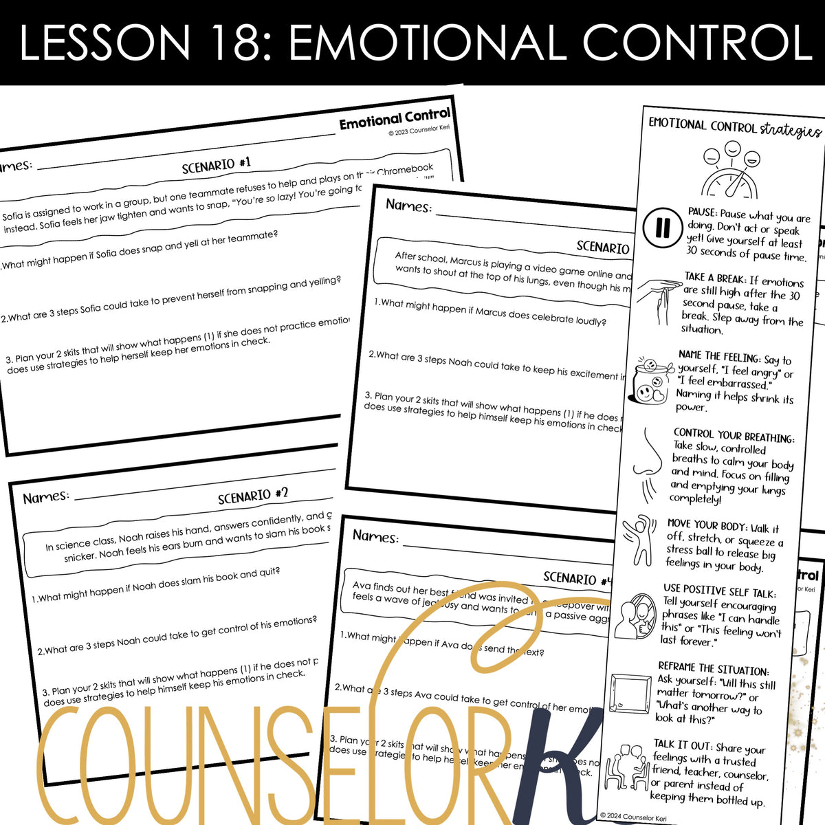Emotional Control Lesson: Executive Functioning Classroom Counseling L ...