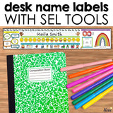 Desk Name Labels with SEL Tools: Feelings, Breathing Guides, & Affirmations Grades K-2