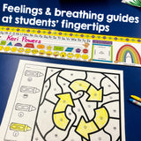 Desk Name Labels with SEL Tools: Feelings, Breathing Guides, & Affirmations Grades K-2