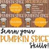 Pumpkin Spice Fall Kindness Activity for Elementary School Counseling Guidance with Bulletin Board