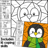 Color by Coping Skills Winter Activity for Elementary School Counseling