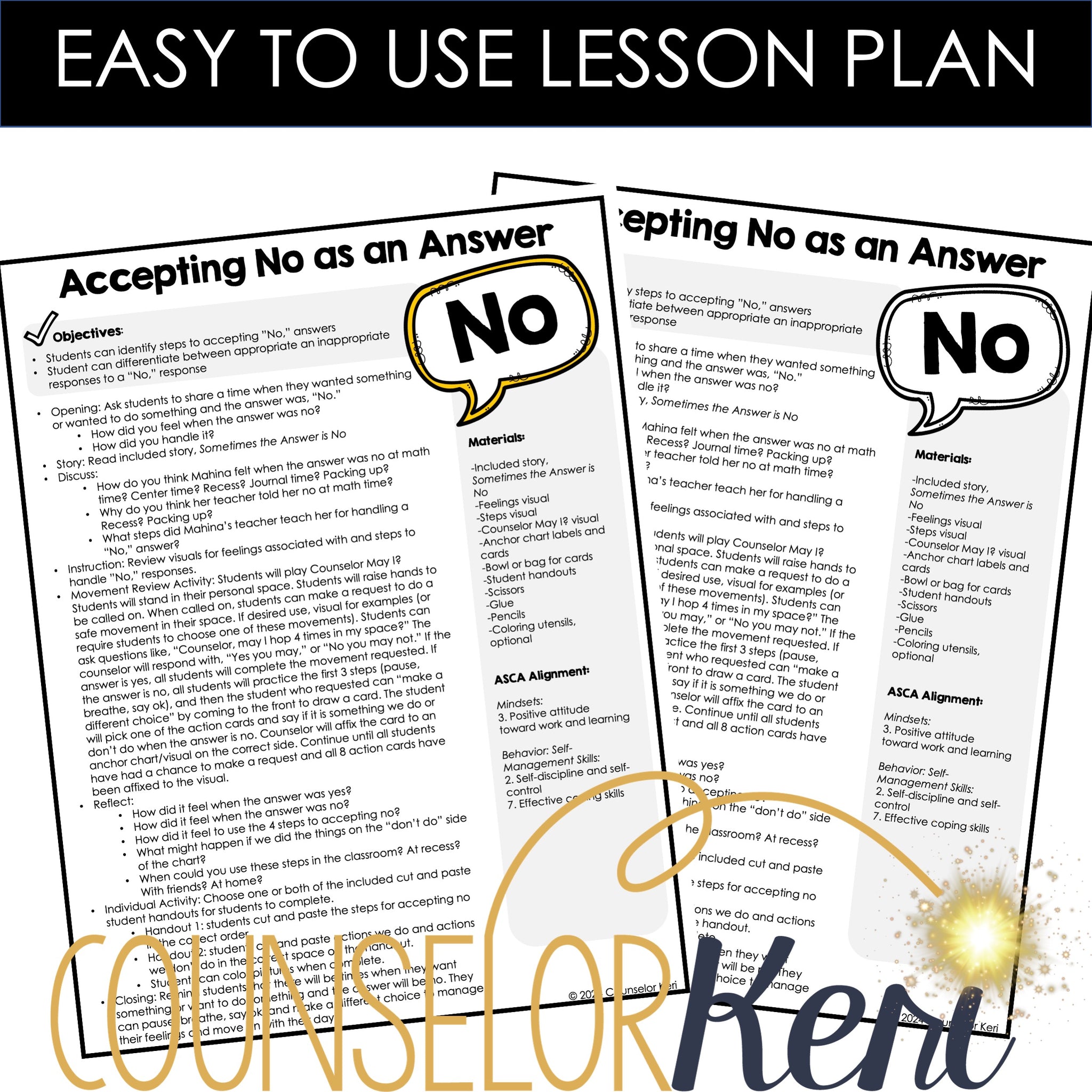 Accepting No Counseling Activity - Responding to No Lesson Kindergarte ...