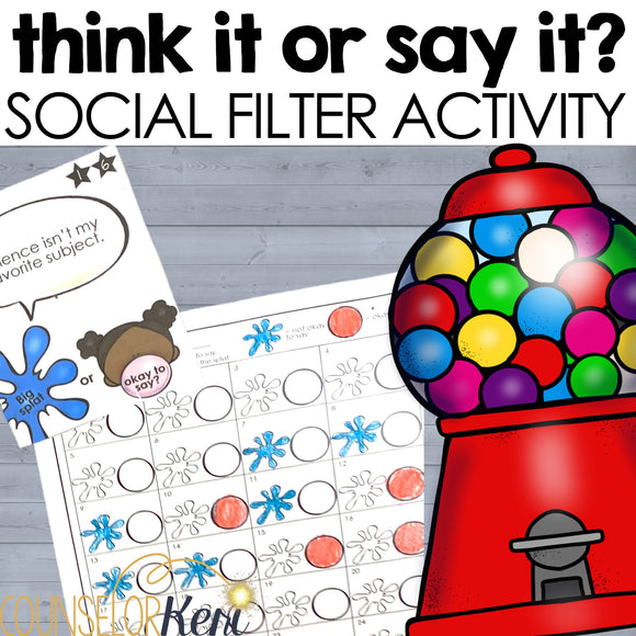 Think It or Say It Social Filter Digital Activity for Elementary School Counseling