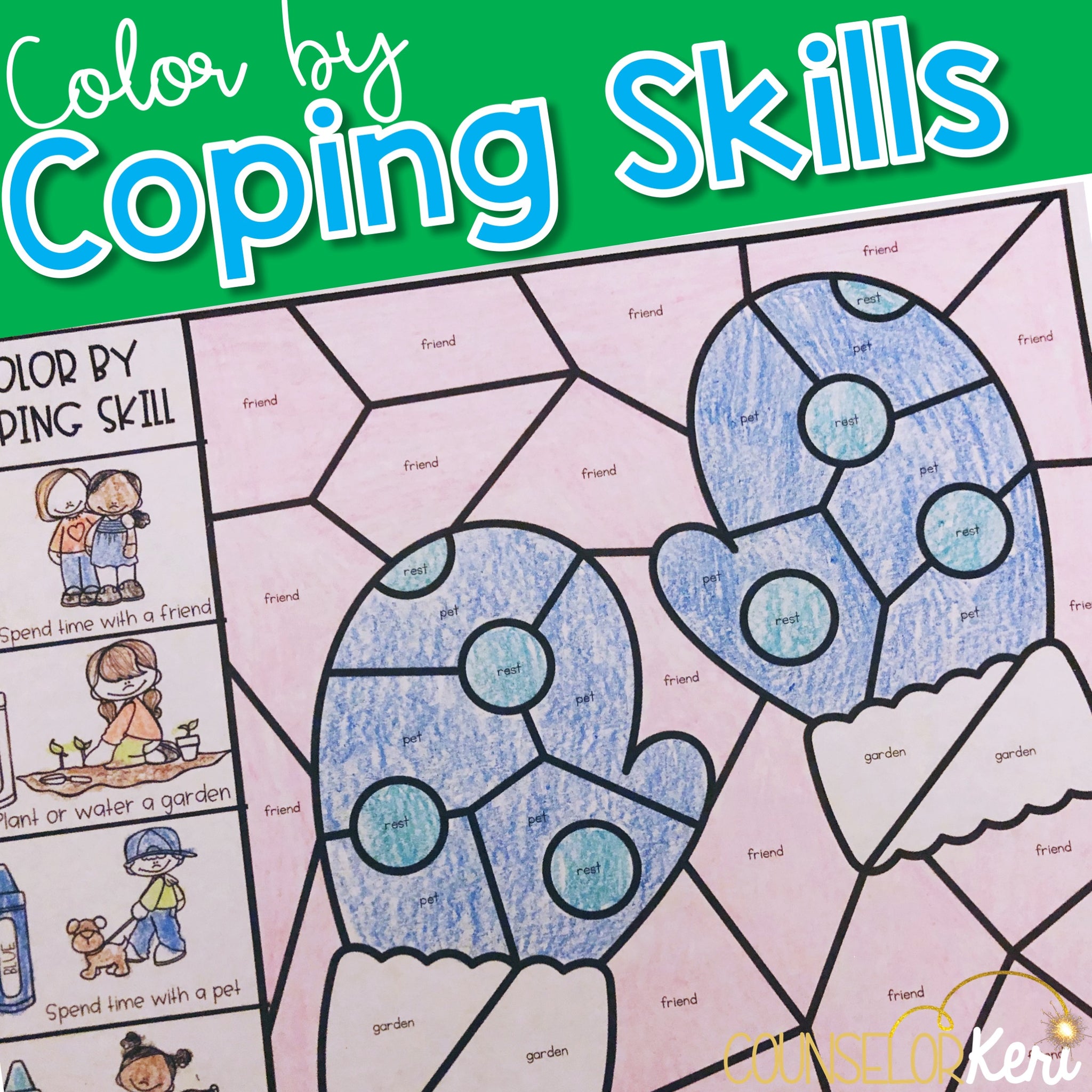 Bundle of All 6 Coping Cue Cards Coloring Sheets (Includes Discovery D –  Coping Skills for Kids