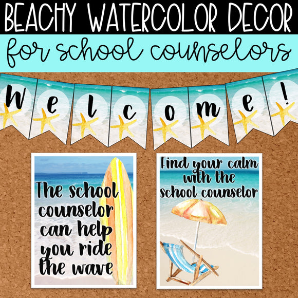 Watercolor Beach Decor Mini Set for School Counseling Office Ocean Decor