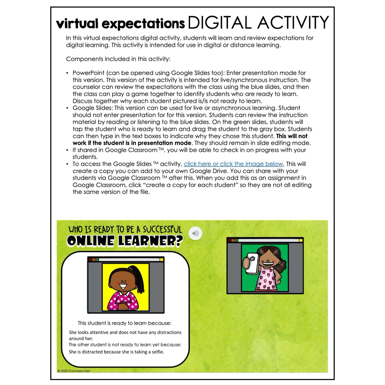 Virtual Learning Expectations Digital Activity for Google Classroom ...