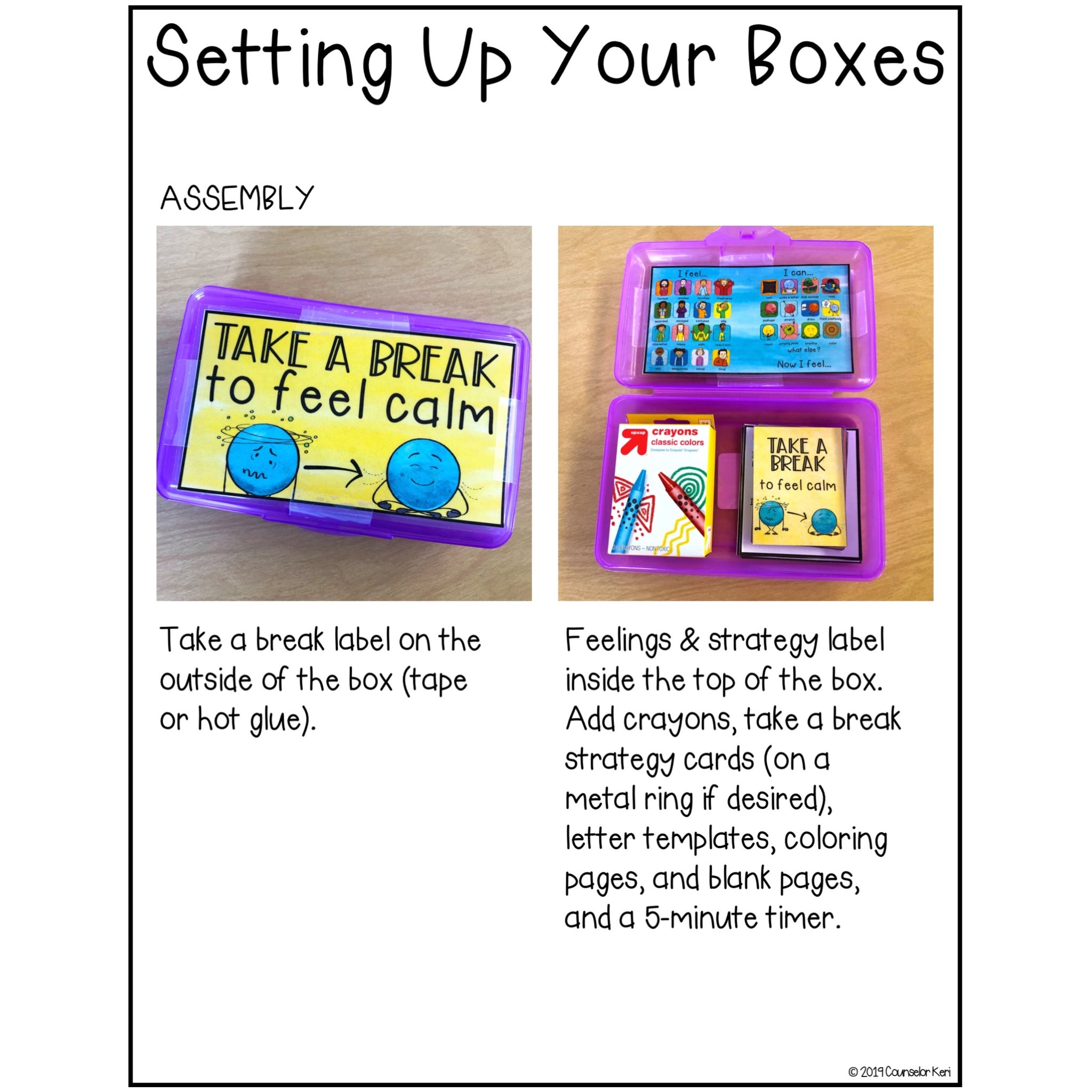 Calm Down Kit Small Box Printables with Coping Skills Cards – Counselor Keri