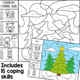 Color by Coping Skills Christmas Holiday Activity Elementary School Counseling